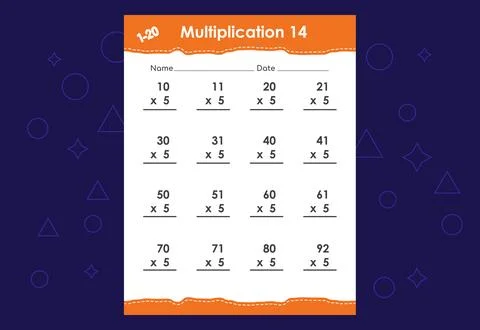Basic math multiplication for kids. An educational worksheet for kids. Vect.. Stock Illustration