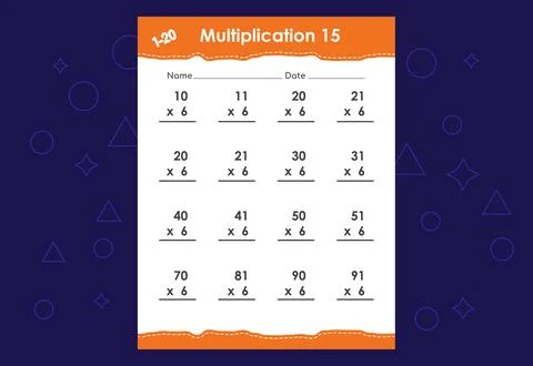 Basic math multiplication for kids. An educational worksheet for kids. Vect.. Stock Illustration