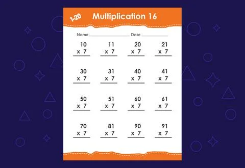 Basic math multiplication for kids. An educational worksheet for kids. Vect.. Stock Illustration