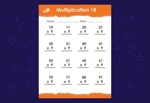 Basic math multiplication for kids. An educational worksheet for kids. Vect.. Stock Illustration