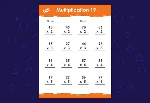 Basic math multiplication for kids. An educational worksheet for kids. Vect.. Stock Illustration
