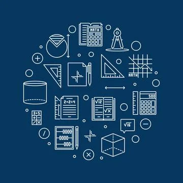 Basic Math vector outline cirlce shaped banner - Mathematics round illustrati 스톡 일러스트