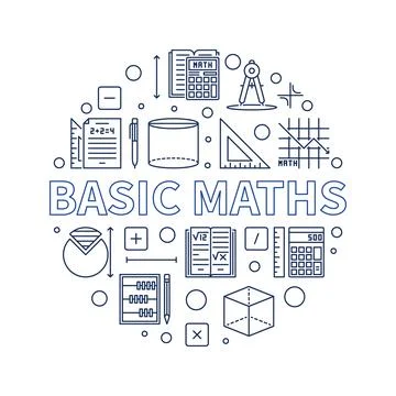 Basic Maths concept vector line round banner - Math illustration イラスト素材