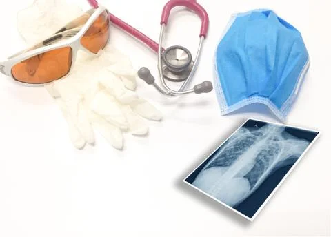 Basic medical examination and prevention equipment consists of glasses, glove Stock Photos