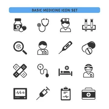 Basic medicine icons set Stock Illustration