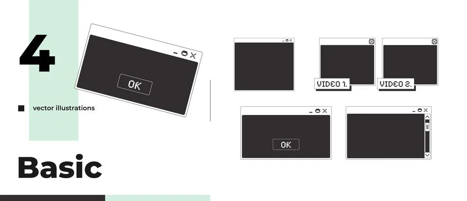 Basic monochrome pixel pop-up window pack Stock Illustration