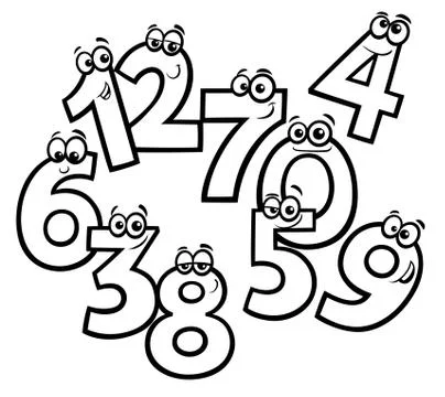 Basic numbers cartoon characters color book page イラスト素材