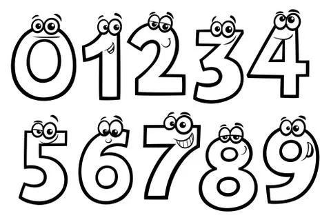 Basic numbers cartoon set coloring book イラスト素材