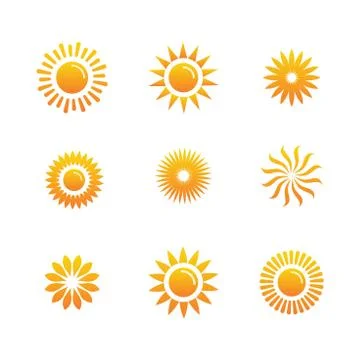 Basic or Normal Sun Icon Set with shining rays of sun. Stock Illustration