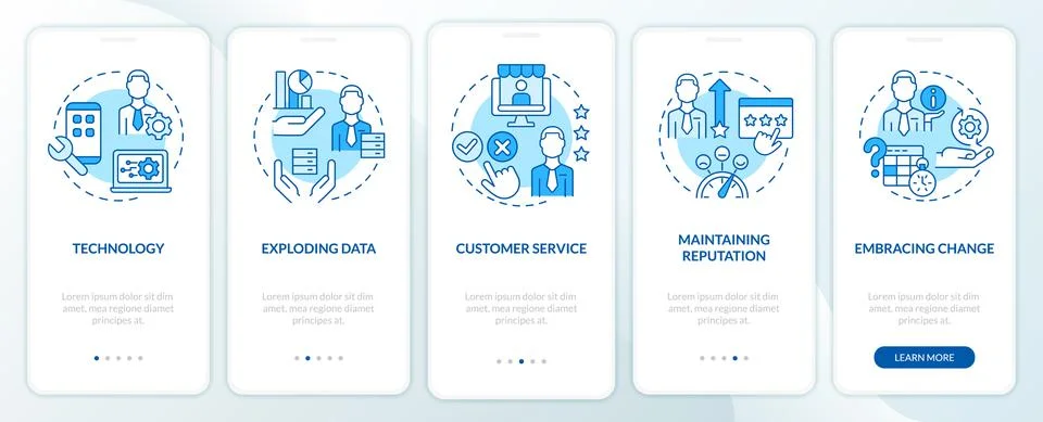 Basic problems of startup blue onboarding mobile app screen 库存插图