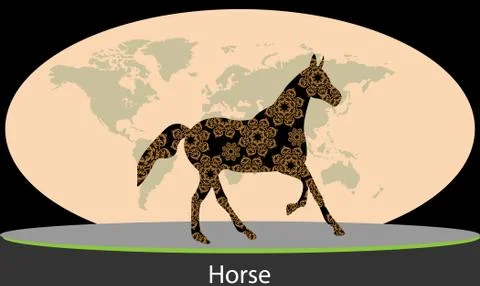 Basic RGB,horse gold pattern silhouette Stock Illustration