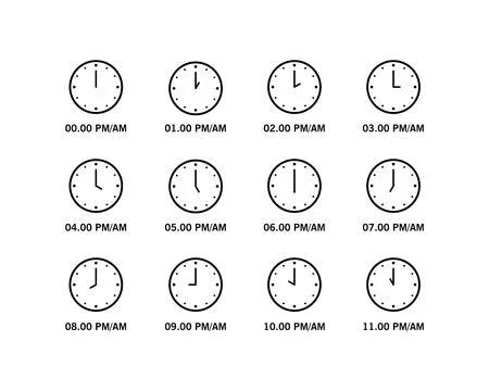 Basic RGBSet of clock outline icon, for education Stock Illustration