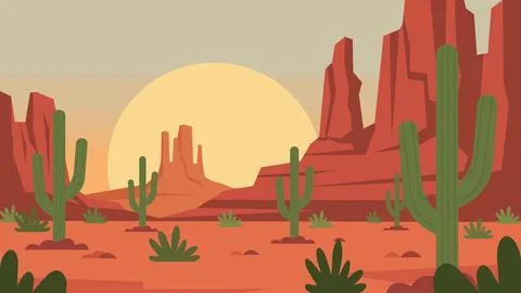 Basic RGBSunset Plains Desert Flat Design Illustration Horizon Stock Illustration