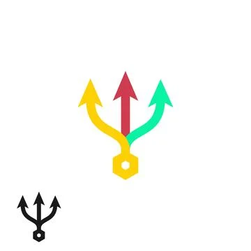 Basic RGBThree way direction arrows. Simple color triple arrow heads sign. Stock Illustration