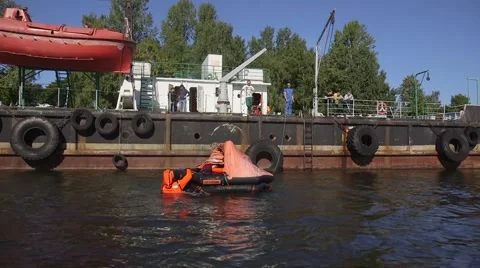 Basic safety training (STWC95) Life raft Stock Footage 54651529
