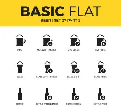 Basic set of beer icons 스톡 일러스트