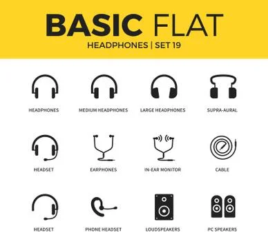 Basic set of Headphones icons Stock Illustration