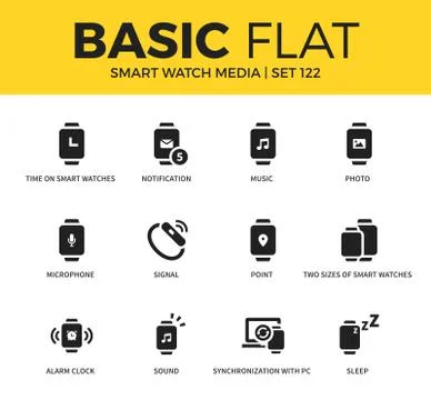 Basic set of Smart watch media icons Stock Illustration