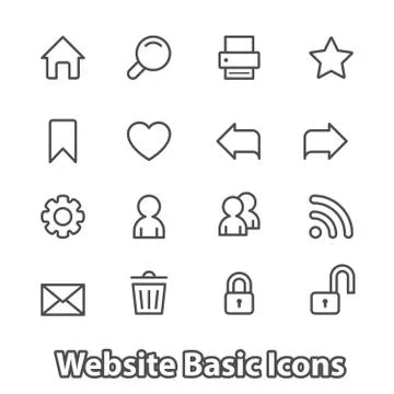 Basic set of website icons, contour flat 스톡 일러스트