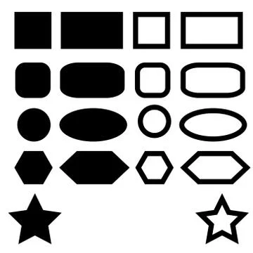 Basic shape elements with set of sharp and round edge edges also vector Stock Illustration