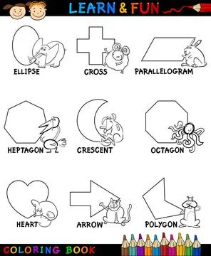 Basic Shapes with Animals for Coloring Cartoon Coloring Book or Page Illus... Stock Photos