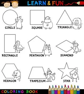 Basic Shapes with Animals for Coloring Cartoon Coloring Book or Page Illus... Stock Photos