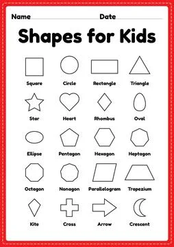 Basic shapes for kids printable page for preschool and kindergarten children  Stock Illustration