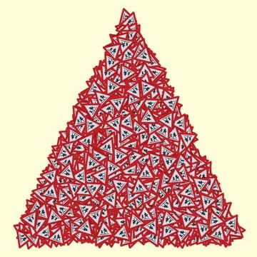 Basic shapes with pedestrian danger sign. Red triangle safety traffic sign Stock Illustration