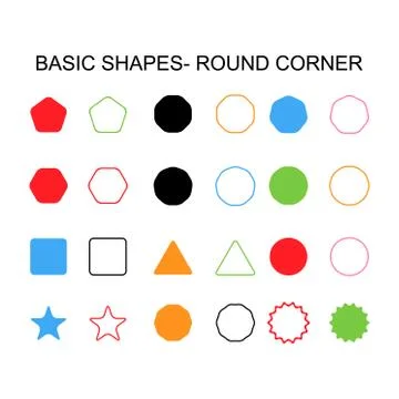 Basic shapes - round corner set icon, vector geometrical collection. vector i Stock Illustration