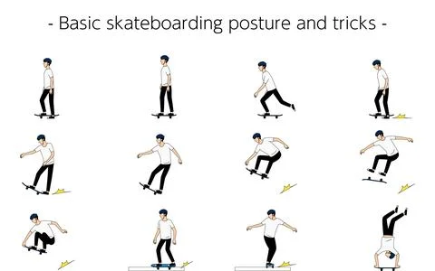 Basic skateboarding stances and tricks Stock Illustration