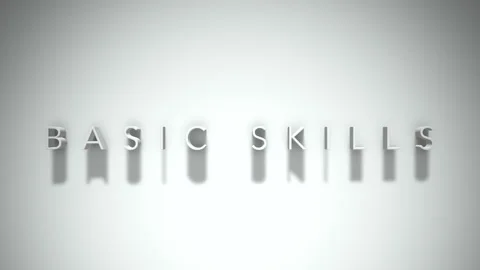 Basic skills 3D title animation white text on a white background Stock Footage 299377786
