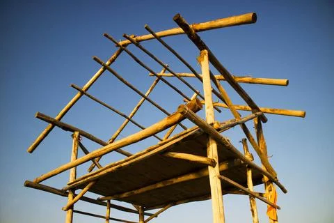 Basic structure for a hut The basic elements for the construction of a log... Foto stock