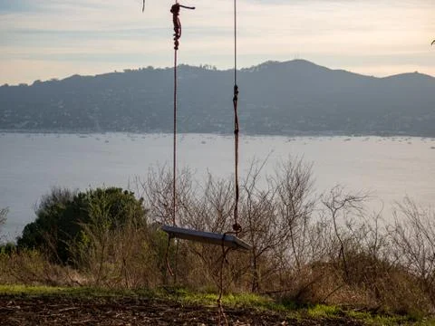 Basic swing overlooking nature and water Stock Photos
