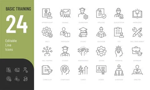 Basic Training Line Editable Icons set. Stock Illustration