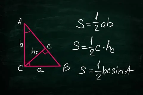 Basic triangle area formulas written on chalkboard Stock Illustration