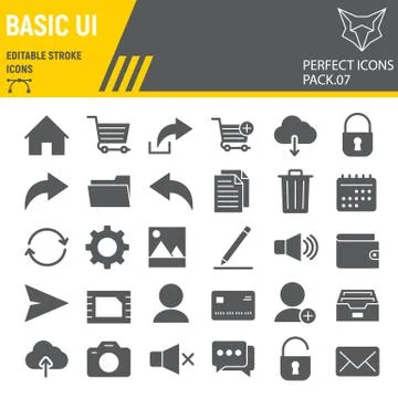 Basic UI glyph icon set, web mobile symbols collection, vector sketches, logo イラスト素材