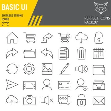 Basic UI line icon set, web mobile symbols collection, vector sketches, logo Stockillustratie