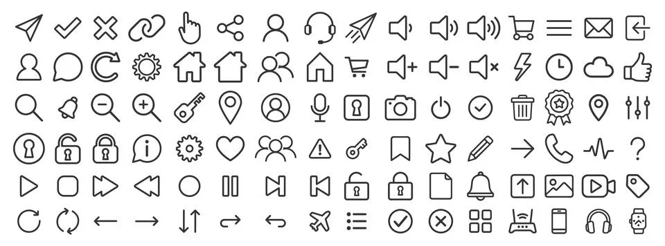 Basic user interface line icon set. web icon, website, mobile app Stock Illustration