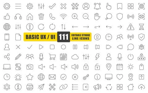 Basic UX UI Line Icon Set Stock Illustration