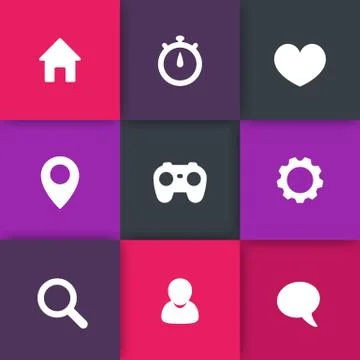 Basic web icons on color squares, vector illustration イラスト素材