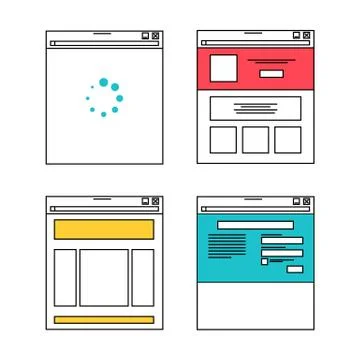 Basic website layout illustrations in flat style Stock Illustration