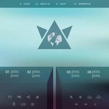 Basic website simple layout with blurred background and line icons. Transparent Stock Illustration