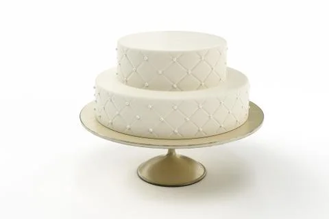 Basic wedding cake on plate isolated white background Stock Illustration