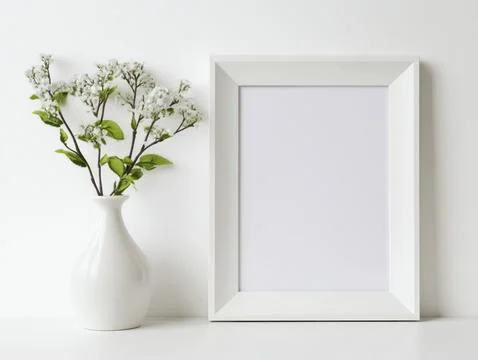 Basic White Picture Frame: A simple white picture frame with a clean, rectang 스톡 사진
