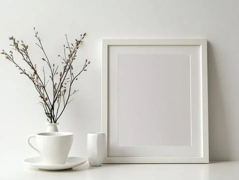 Basic White Picture Frame: A simple white picture frame with a clean, rectang 스톡 사진