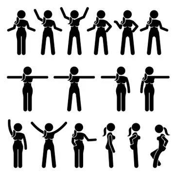 Basic Woman Standing Actions and Movements. Stock Illustration