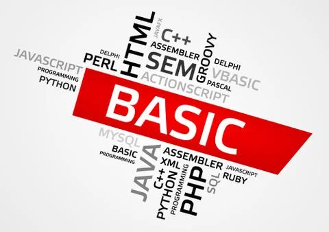 BASIC word cloud, tag cloud, vector graphics - programming concept Illustration