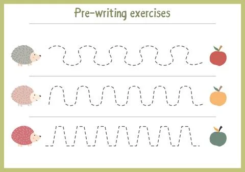 Basic writing exercises. Trace line worksheets for children. Preschool hand.. Stock Illustration
