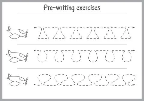 Basic writing exercises. Trace line worksheets for children. Preschool hand.. Illustrazione stock