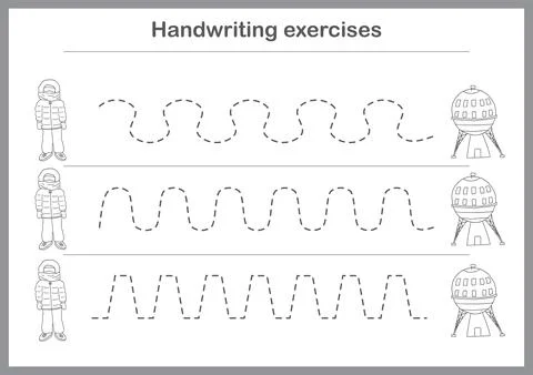 Basic writing exercises. Trace line worksheets for children. Preschool handwr Stock Illustration